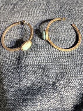 Gold-Tone Hoop Earrings with Mint Green Stone
